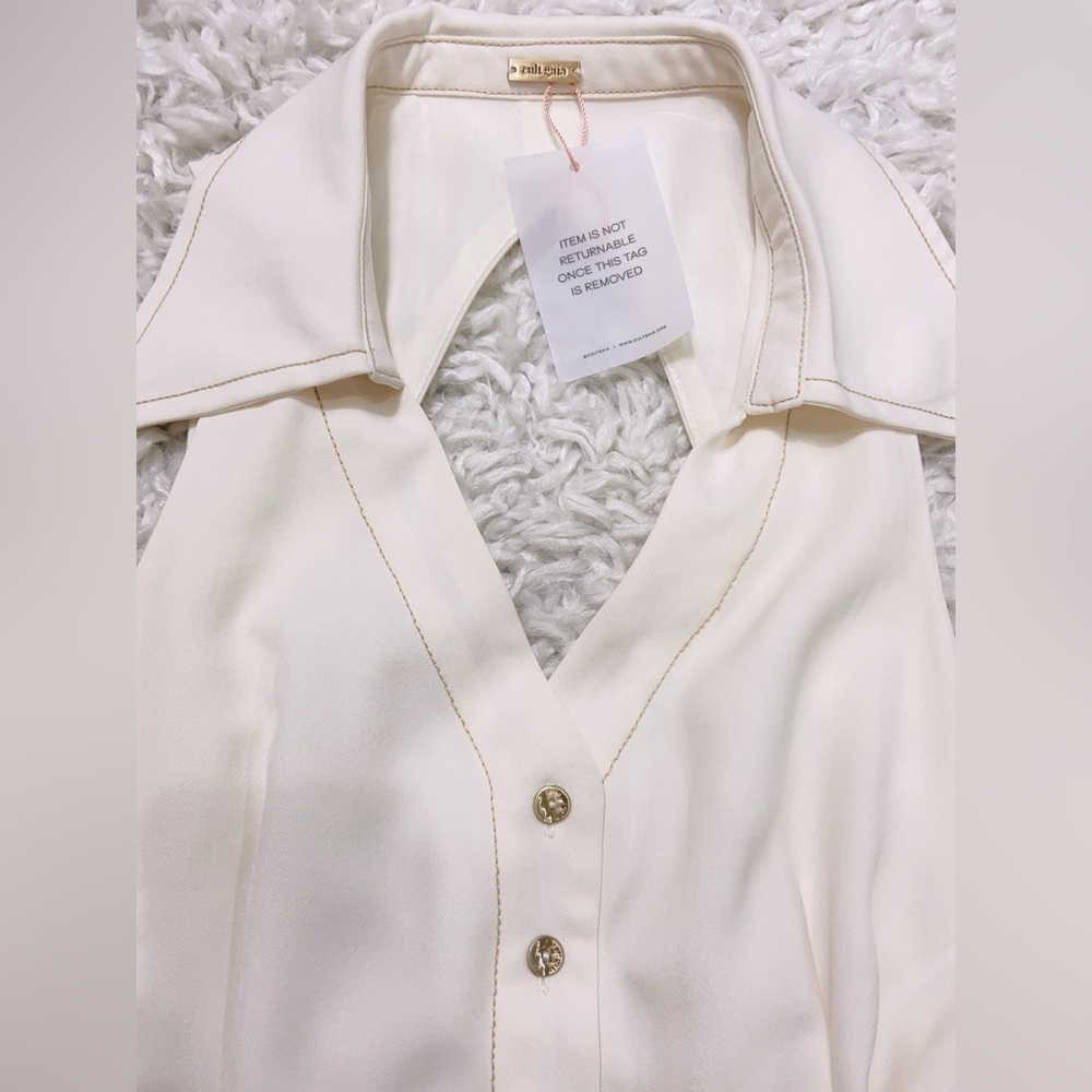 NWT $528 Cult Gaia Bella Tie-Detailed Twill Midi Shirt Dress In White - Picture 15 of 16